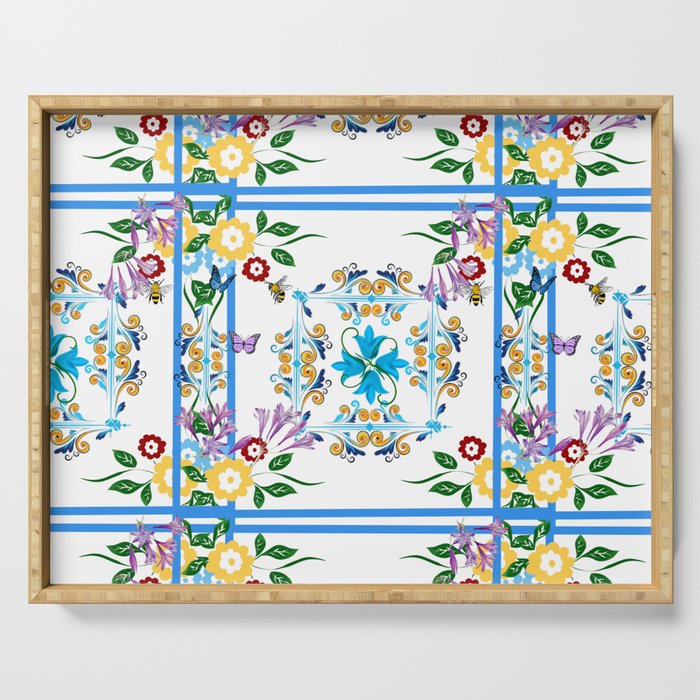 Italian,Sicilian art,majolica,tiles,Flowers Serving Tray