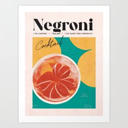 Negroni Retro Poster Sunny Room Bar Prints, Vintage Drinks, Recipe, Wall Art Art Print