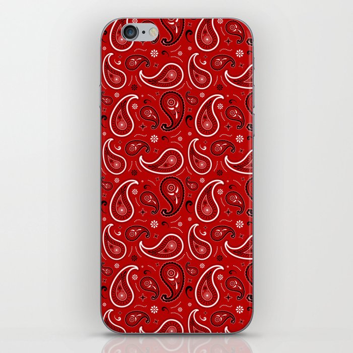 Black and White Paisley Pattern on Red Background iPhone Skin