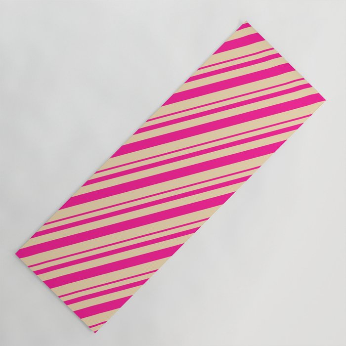 Deep Pink and Tan Colored Lined/Striped Pattern Yoga Mat