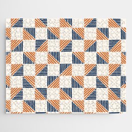 Abstract Shape Pattern 7 in Navy Blue Orange Jigsaw Puzzle