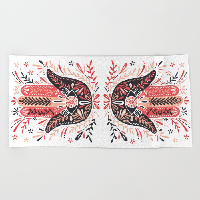 Hamsa Hand – Red & Black Palette Beach Towel