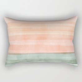 Light Sage Green Waves on a Peach Horizon, Abstract _watercolor color block Rectangular Pillow