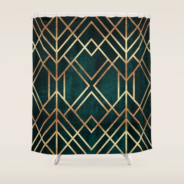 Dark Teal Geo Shower Curtain by Elisabeth Fredriksson Society6