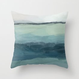 Sea Levels - Seafoam Green Mint Navy Blue Abstract Ocean Art Painting Throw Pillow