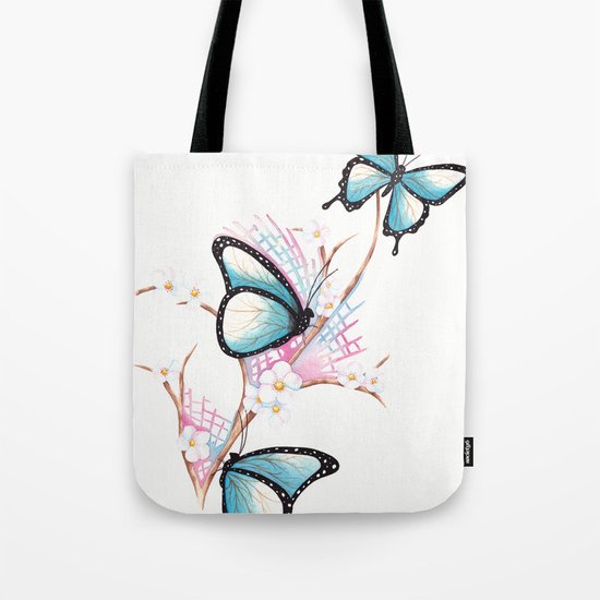 Watercolour Butterflies on Apple Blossom Tote Bag