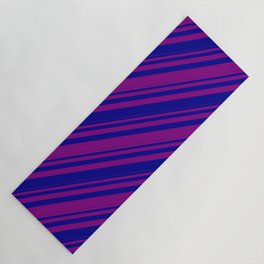 [ Thumbnail: Purple & Dark Blue Colored Pattern of Stripes Yoga Mat ]