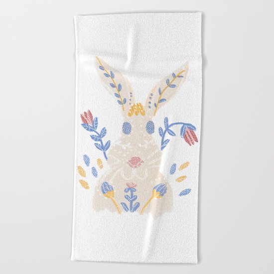 Floral Rabbit Beach Towel