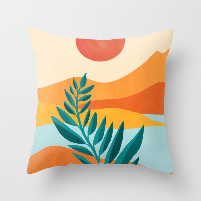 Mountain Sunset Colorful Landscape Illustration Throw Pillow