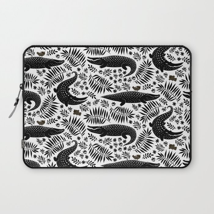 Black and white predator alligator and foliage background Laptop Sleeve