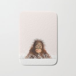 Monkey in a Bathtub, Baby Orangutan Taking a Bath, Bathtub Animal Art Print By Synplus Bath Mat | Monkey, Babyorangutan, Babymonkeyintub, Monkeyinabathtub, Bathroomart, Softpink, Whimsyanimal, Nurserydecor, Bathtubart, Animalwhimsyart 