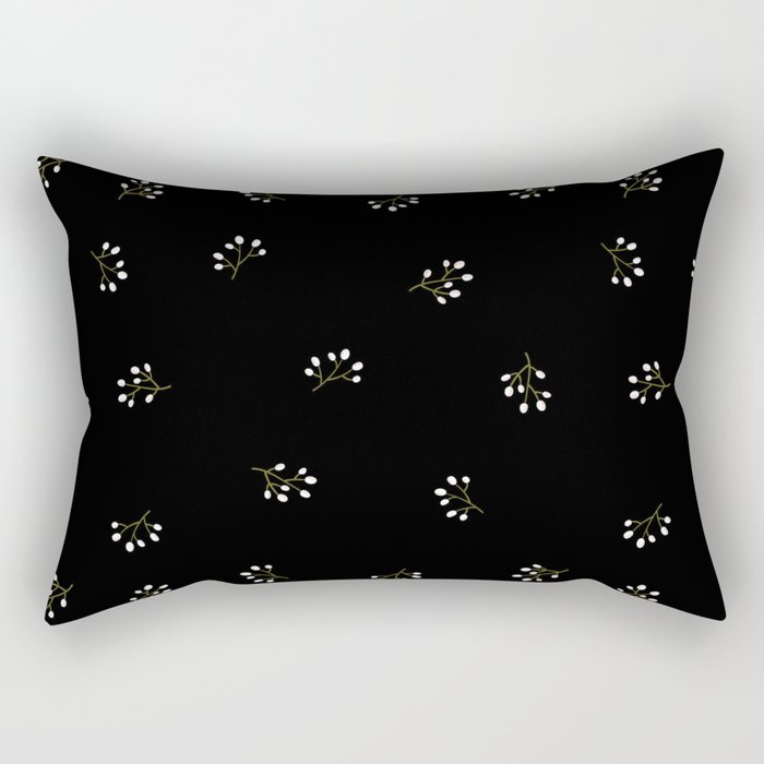 Rowan Branches Seamless Pattern on Black Background Rectangular Pillow