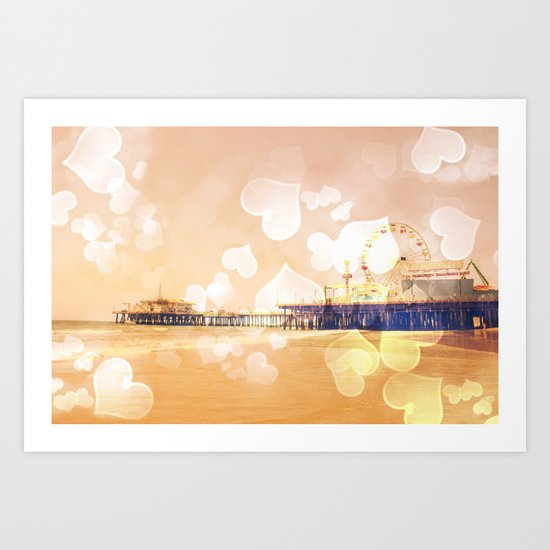 Bokeh Hearts Santa Monica Pier Art Print
