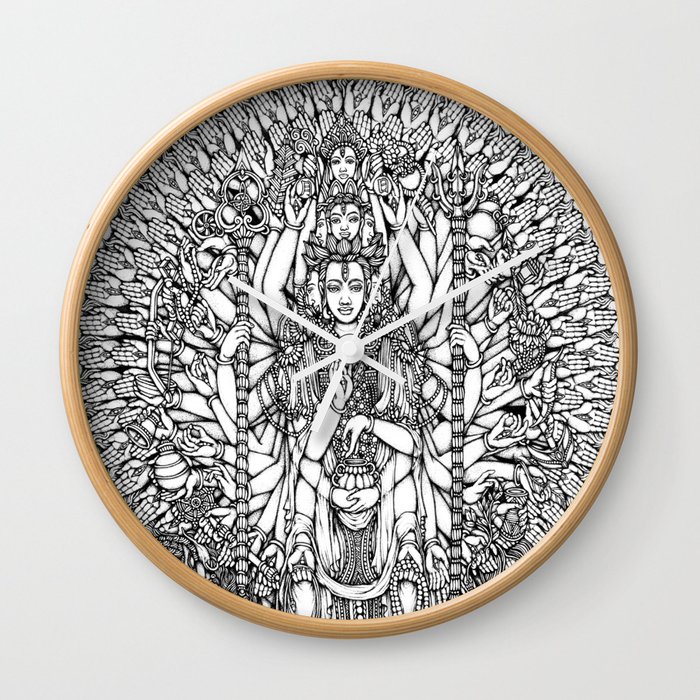 Bodhisattva Avalokiteshvara of Compassion Arms and the Imperial Guardian Lion by Kent Chua Wall Clock