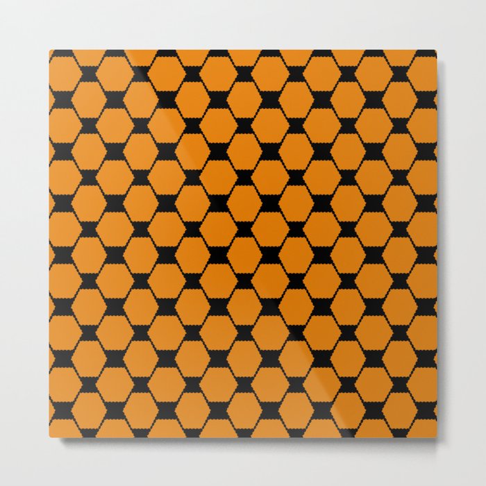 Mustard yellow hexagon geometric retro pattern Metal Print