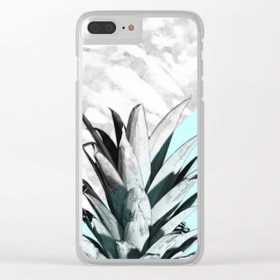 Pineapple Top Marble Pastel Blue Clear iPhone Case
