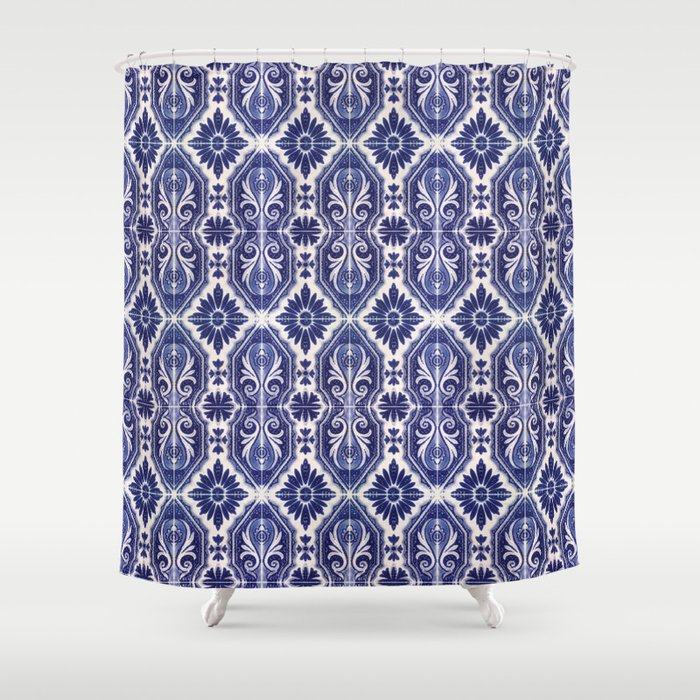 Portuguese Tiles Azulejos Blue White Pattern Shower Curtain