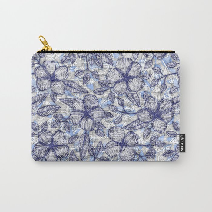 Indigo Summer - a hand drawn floral pattern Carry-All Pouch
