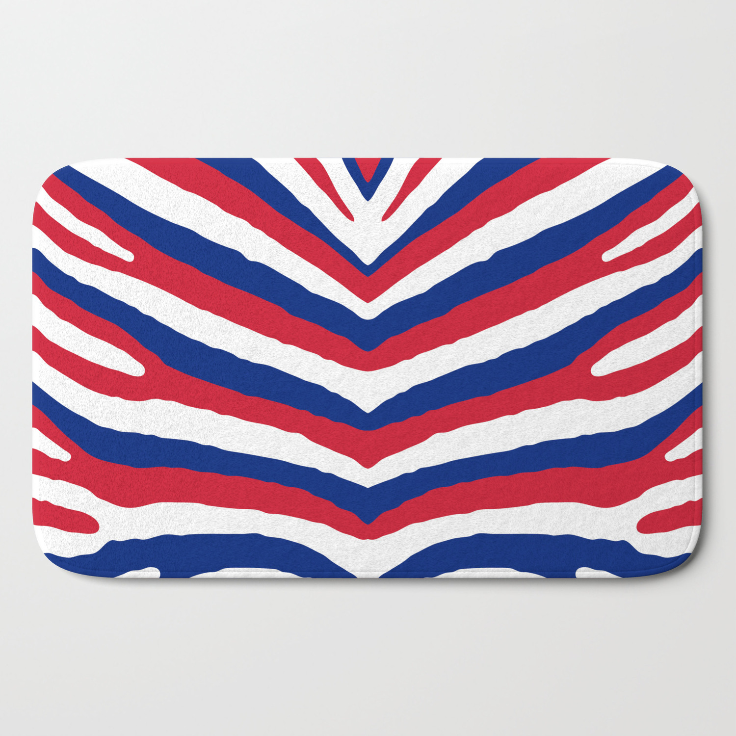 Uk British Union Jack Red White And Blue Zebra Stripes Bath Mat By