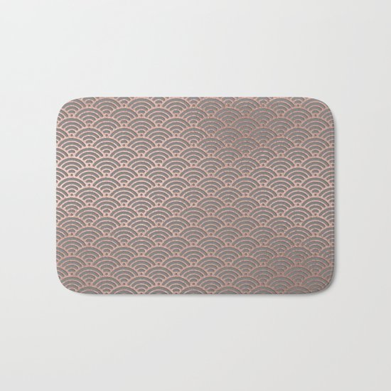 Rosegold mermaid pattern-on grey background Bath Mat