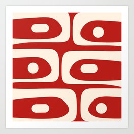 Retro Piquet Mid Century Modern Abstract Pattern in Red and Almond Cream Art Print