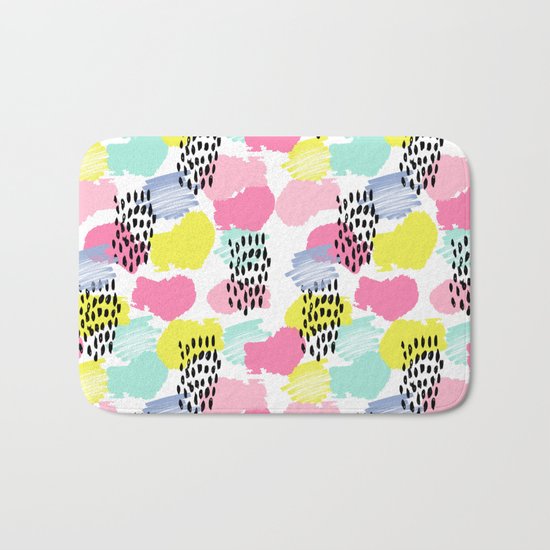 Bright happy painted pattern nursery baby gifts black and white spring summer home decor Bath Mat