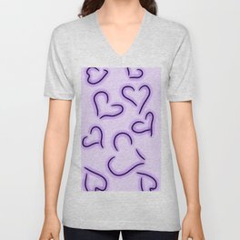 Cute Hearts Purple V Neck T Shirt