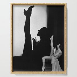 She's got legs! 1930's Hollywood female silhouette film noir female starlet portrait black and white photograph - photography - photographs Serving Tray