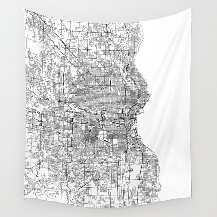 Milwaukee White Map Wall Tapestry