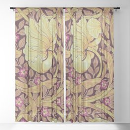 William Morris Yellow Orchids and Violets Textile Pattern Sheer Curtain
