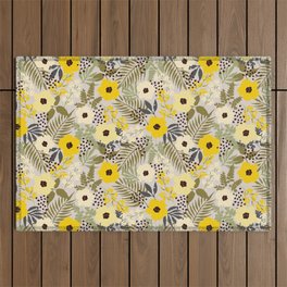 Yellow Boho Style Tropical Florals  Outdoor Rug