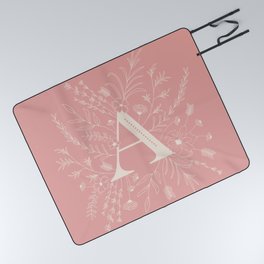 Botanical Letter A (Hibiscus Pink) Picnic Blanket