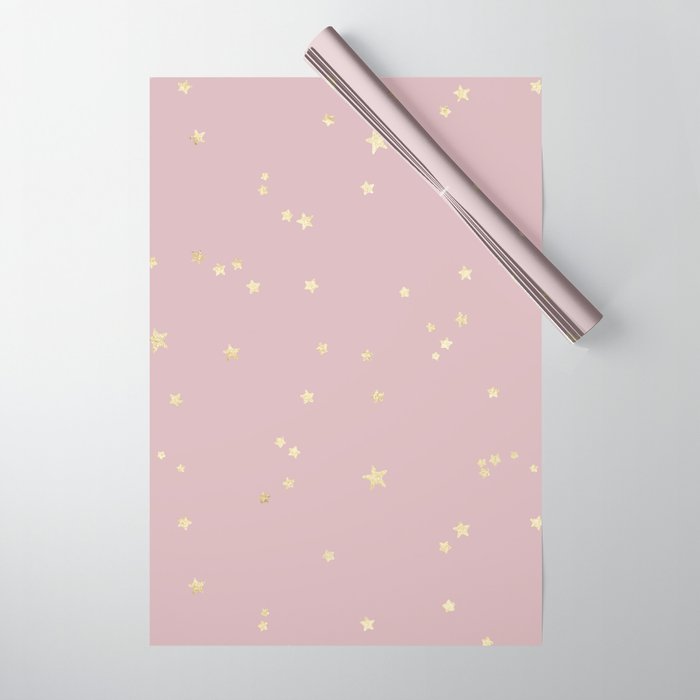 Pretty Pink & Gold Stars Wrapping Paper by Rose Gold