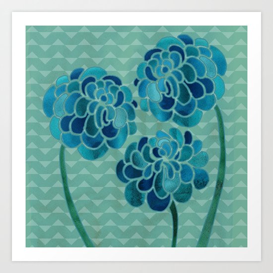 Blue Chrysanthemums Art Print