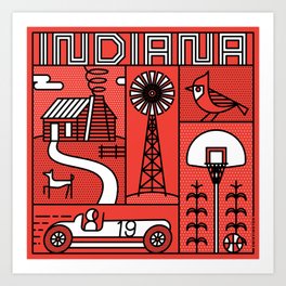 Indiana State Print Hoosier pride landmarks artwork Art Print