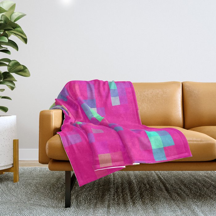 geometric pixel square pattern abstract background in pink blue Throw Blanket