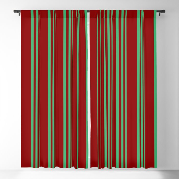 Sea Green & Dark Red Colored Stripes/Lines Pattern Blackout Curtain