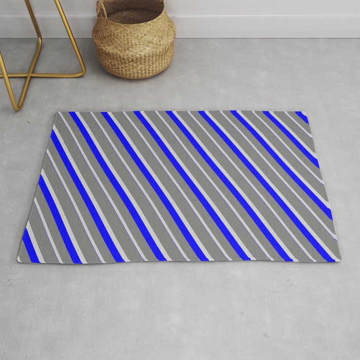 Grey, Light Grey & Blue Colored Striped/Lined Pattern Rug
