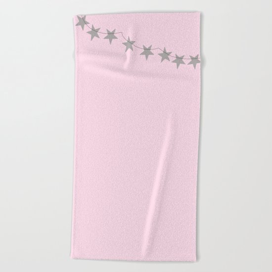 Grey stars on pink background Beach Towel