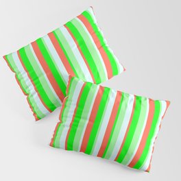 [ Thumbnail: Green, Lime, Red & Light Cyan Colored Pattern of Stripes Pillow Sham ]