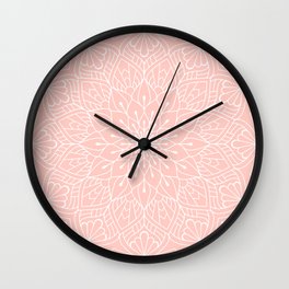 White Mandala Pattern on Rose Pink Wall Clock