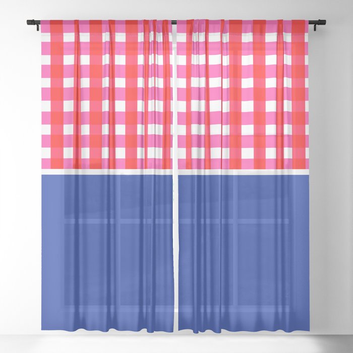 Red Blue: Gingham + Solid Sheer Curtain