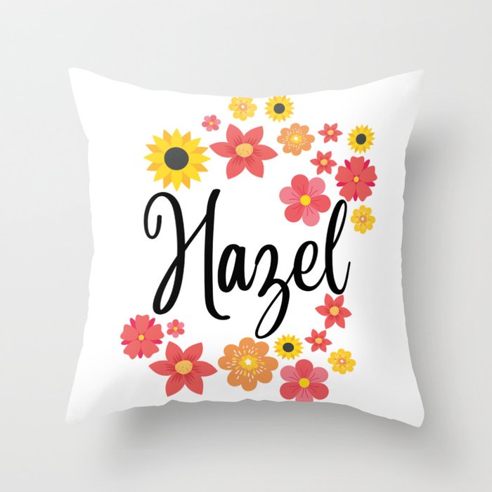 Hazel , name with red and yellow flowers Throw Pillow