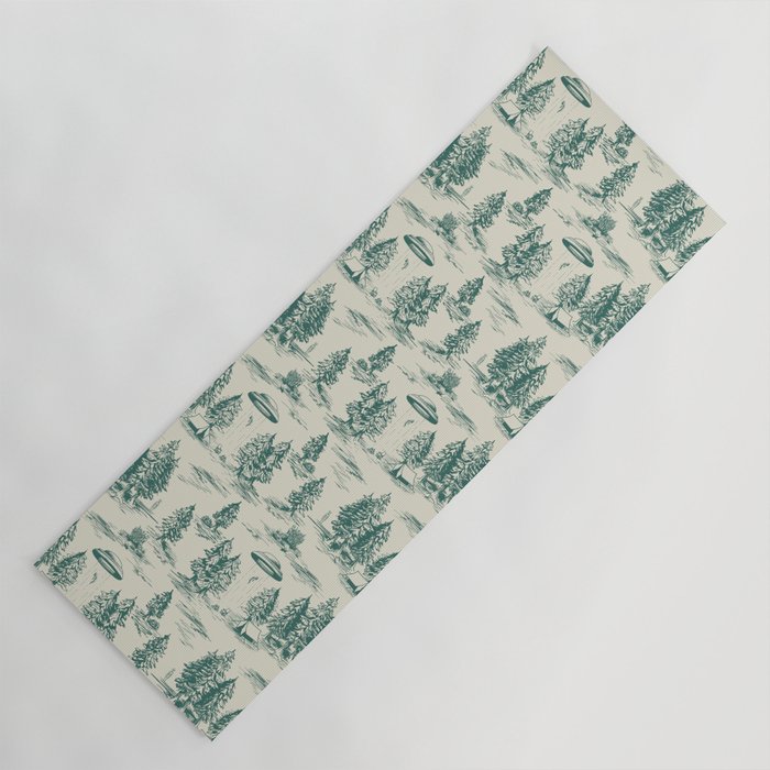 Teal Alien Abduction Toile De Jouy Pattern Yoga Mat