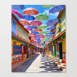 Umbrellas in Plazoleta de los Zocalos, Guatapé, Colombia Canvas Print