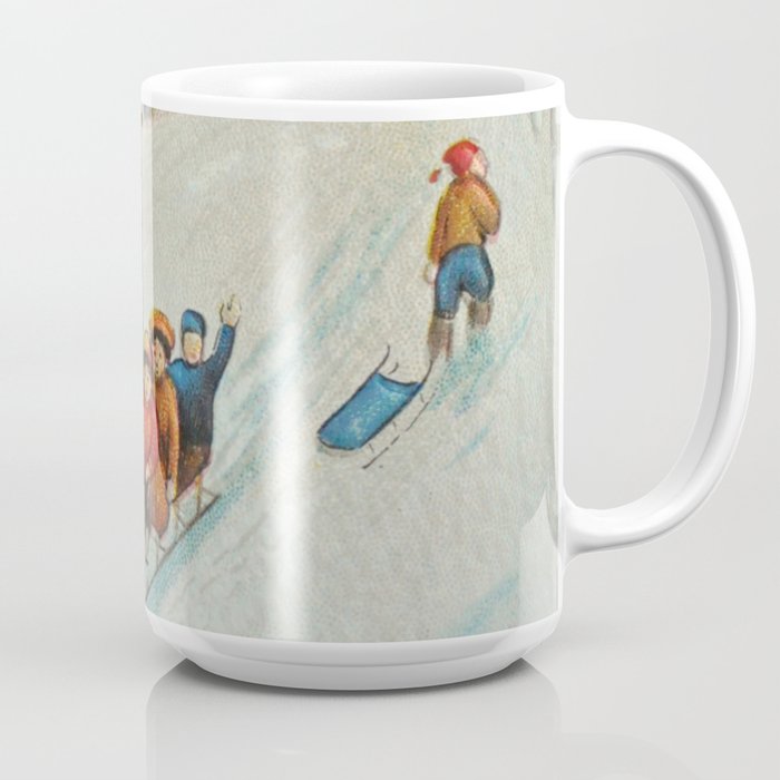 Happy vintage winter sledders Coffee Mug