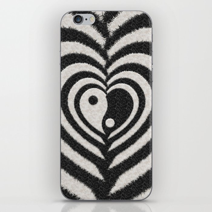 Furry Ying Yang Hearts (Faux Black and White Animal Fur, Digital Art) (xii 2021) iPhone Skin