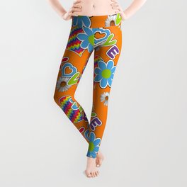 Hippie Heart Rainbow Print in Orange Leggings