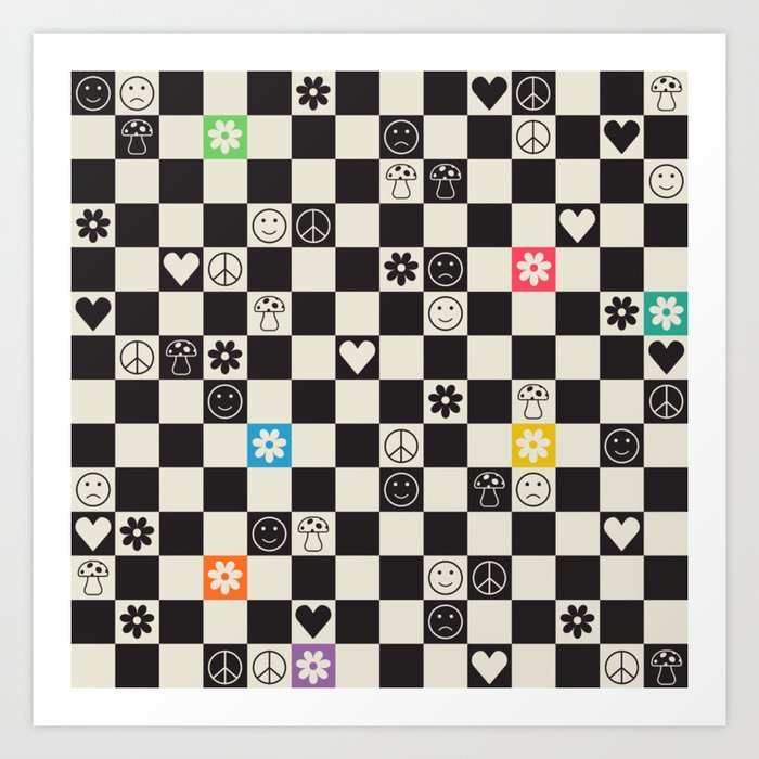 Happy Checkered pattern rainbow Art Print