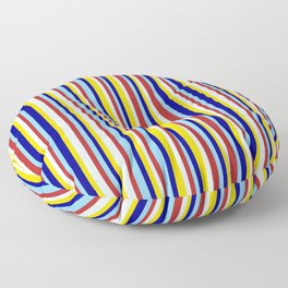 [ Thumbnail: Vibrant Red, Light Cyan, Yellow, Dark Blue, and Sky Blue Colored Lines Pattern Floor Pillow ]
